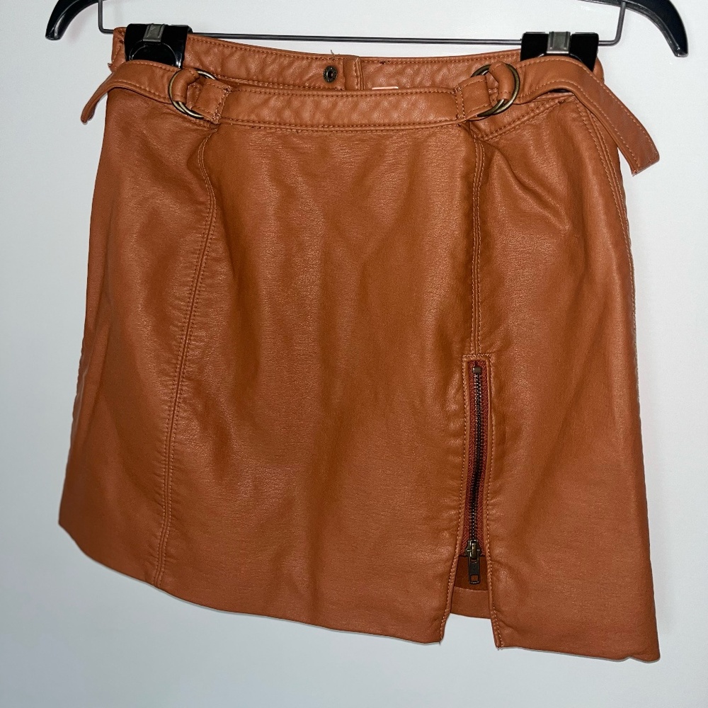 FREE PEOPLE Midnight Magic Faux Leather Mini Skirt in Sand